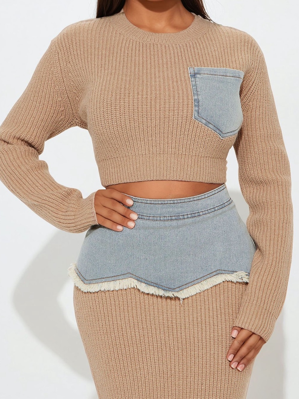NWOTS Fashion Nova Rhea Sweater Midi Skirt Set - Mocha Size XS - Picture 2 of 5